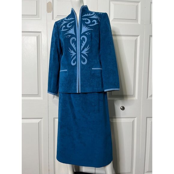 Cheng & Cheng Tailor Blue Suede Suit Dress Custom Design RARE! EUC! - Picture 11 of 11